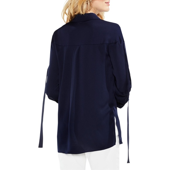 NWT Vince Camuto Drawstring Hammer Satin Blouse. Reposhing- Way too big. - Picture 2 of 2
